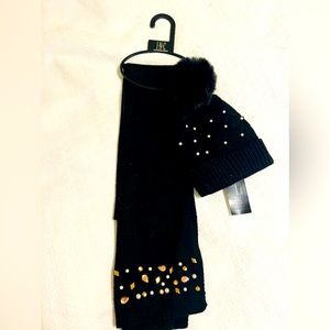 INC Bejeweled hat and scarf set